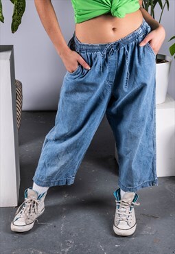 Vintage High-waisted Trousers in Blue Denim