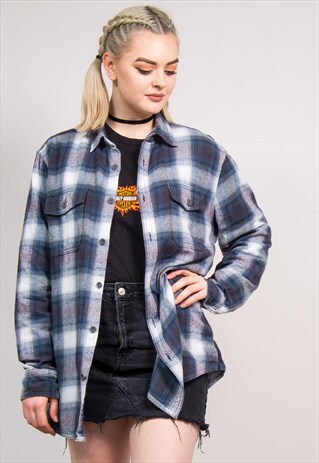90'S VINTAGE GREY CHECK OVERSIZE FLANNEL SHIRT