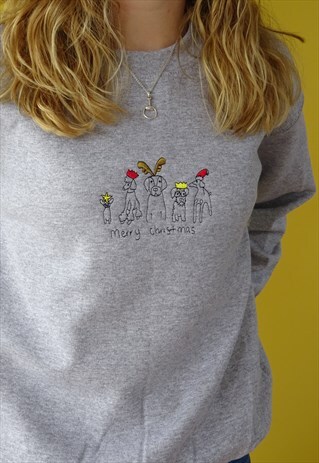 UNISEX SWEATSHIRT IN GREY WITH XMAS DOG EMBROIDERY