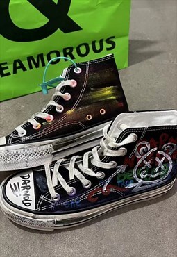 Customized anchor trainers graffiti sneakers in black