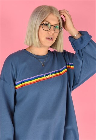 G&G UNISEX INDIGO RAINBOW RIBBON SWEAT