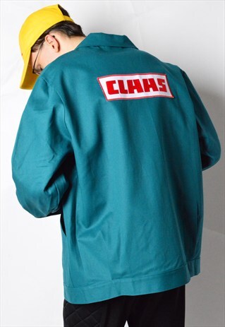VINTAGE 90S BLUISH GREEN PATCH WORKWEAR WORK JACKET