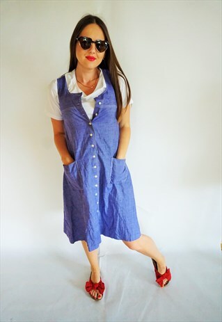 VINTAGE MIDI DENIM DRESS DRESSES DARK SARAFAN OVERALL JEANS