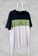 VINTAGE FRED PERRY T-SHIRT EMBROIDERED SPELL OUT STRIPED L