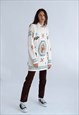 VINTAGE 80S OVERSIZED LONG SWEATER WITH FLORAL ANIMAL KNIT M
