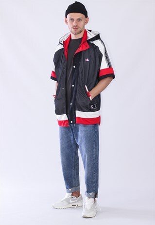 VINTAGE MENS CHAMPION JERSEY HOODED JACKET SHIRT MESH TOP
