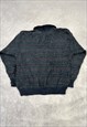 VINTAGE KNITTED JUMPER 1/4 BUTTON ABSTRACT PATTERNED SWEATER