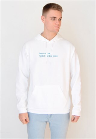 WHITE SORRY I'M LATE (BLUE) HOODIE