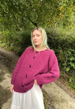 Vintage Size XL Chunky Knitted Cardigan in Pink