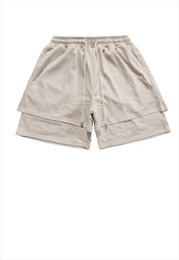 Basketball shorts sport chain patch pants in cream