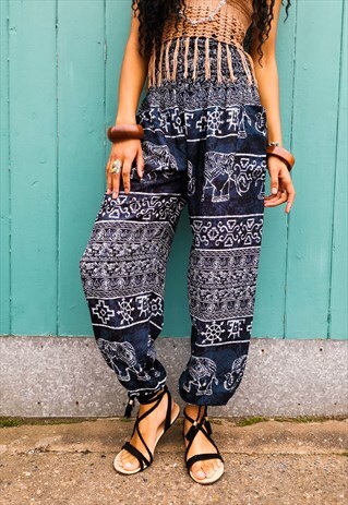 FAIRTRADE NAVY BLUE TIE DYE ELEPHANT HAREMS