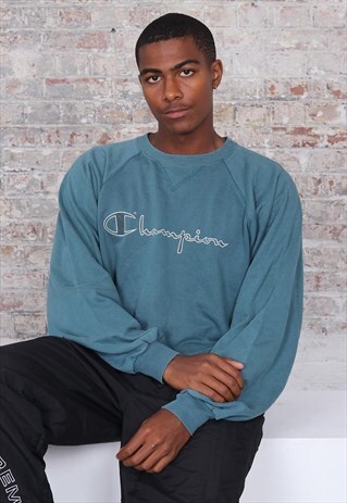 VINTAGE CHAMPON SPELLOUT LOGO JUMPER BLUE