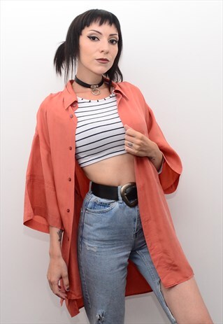 VINTAGE 90'S GENUINE SILK SATSUMA ORANGE OVERSIZED SHIRT