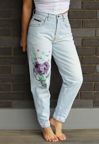 VINTAGE 1990S HIGH WAISTED CARTOON PAINTED JEANS