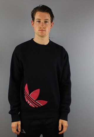 VINTAGE ADIDAS SWEATSHIRT IN BLACK WITH PRINTED TREFOIL LOGO