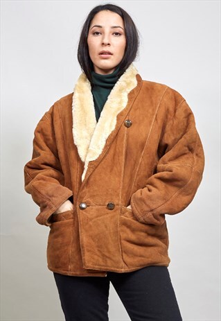 VINTAGE 80'S TAN SHEEPSKIN COAT