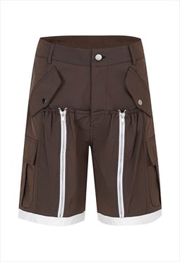 Gorpcore shorts extreme zipper cropped skater pants in brown