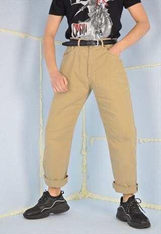 VINTAGE BROWN DENIM STRAIGHT JEANS TROUSERS