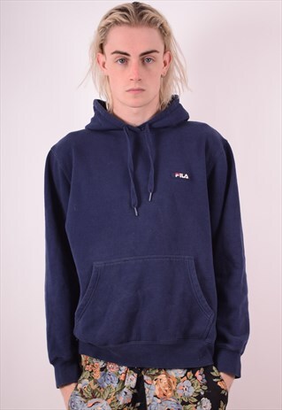 FILA MENS VINTAGE HOODIE JUMPER MEDIUM BLUE 90S