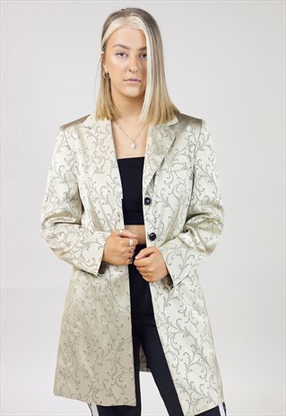 VINTAGE 90'S PATTERNED BETTY BARCLAY BEIGE LONG COAT