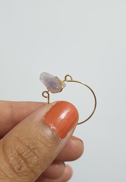 Lilac Grey Gem Stone Ring w Thin Gold Band