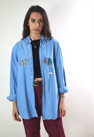 1991 VINTAGE ST MICHAEL BLUE EMBROIDERED SHIRT