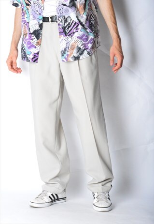 VINTAGE 90S BEIGE WOOL BLEND PANTS