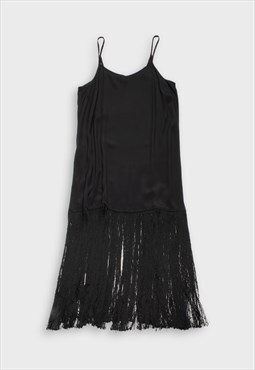Pinko black fringed '90s slip dress