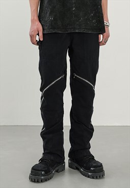 Black Zip Details Cargo Denim jeans pants trousers