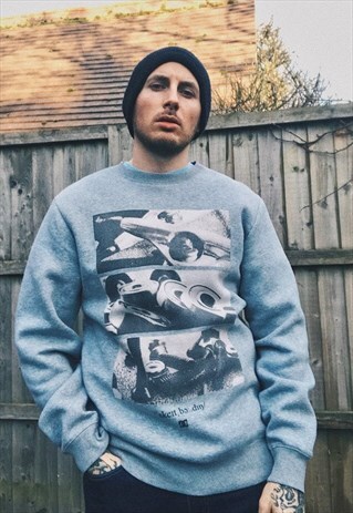 VINTAGE DC GREY SKATE PRINT GRAPHIC SWEATER SWEATSHIRT