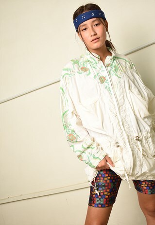 90S RETRO SHELL ATHLEISURE ABSTRACT PRINT THIN JACKET PARKA