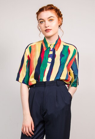 VINTAGE 90'S MULTICOLOUR STRIPE PATTERN SHIRT