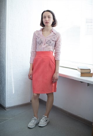 VINTAGE 80'S HIGH WAISTED MIDI COTTON SKIRT IN SALMON PINK