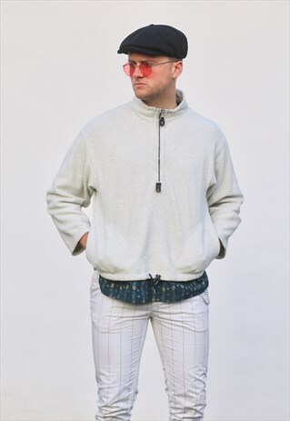 ADIDAS 1/4 ZIP SNOW WHITE FLORAL FLEECE VINTAGE SWEATSHIRT