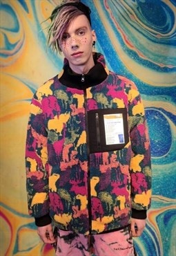 Rainbow fleece jacket Reversible tie-dye print bomber pink