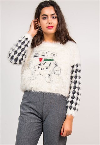 90'S VINTAGE DALMATION FLUFFY CROPPED KNIT JUMPER