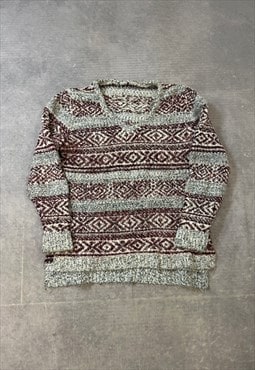 Vintage Knitted Jumper Abstract Patterned Chunky Sweater