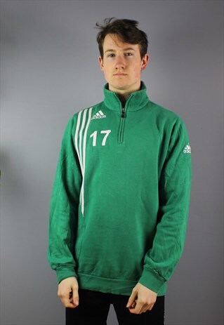 VINTAGE ADIDAS 1/4 ZIP IN GREEN WITH EMBROIDERY