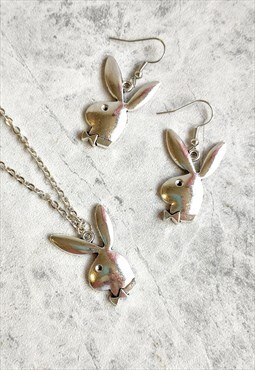 Playboy Bunny Y2K Inspired Necklace and Earring Set