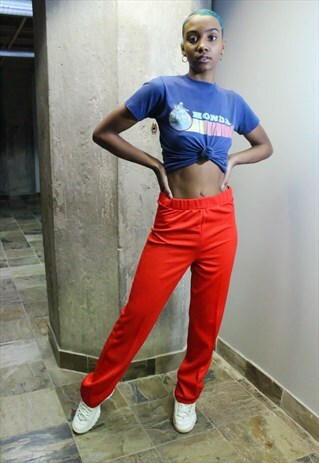 VINTAGE 70S RED HIGH WAIST STRAIGHT LEG TROUSERS