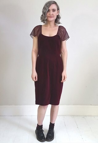 VINTAGE 90'S MAROON VELVET MINI DRESS W/ CHIFFON STRAPS