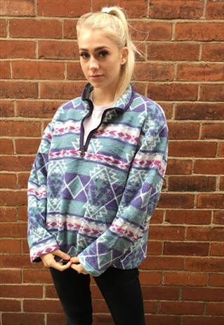VINTAGE 80S RETRO TRIBAL AZTEC FLEECE JUMPER WINTER JACKET