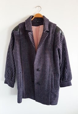 1990s Vintage Wool Pea Coat with Leather Shoulder Details