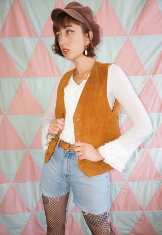 VINTAGE 70S TAN SUEDE WAISTCOAT