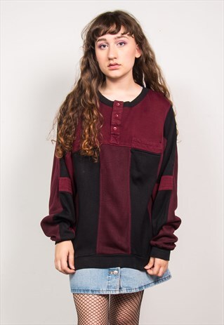 VINTAGE 90'S BURGUNDY & BLACK GEEK STYLE SWEATSHIRT