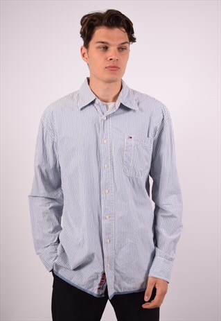 VINTAGE TOMMY HILFIGER SHIRT SLIM FIT STRIPES BLUE