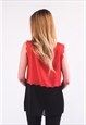 SLEEVELESS VEST TOP WITH SCALLOPED HEM IN RED/BLACK
