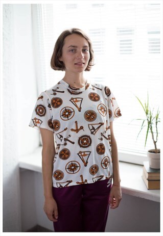 VINTAGE 70'S WHITE PATTERNED T-SHIRT
