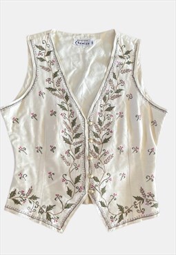 Vintage 90s Monsoon Academia Embroidered Waistcoat Top S