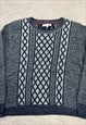 VINTAGE KNITTED JUMPER ABSTRACT 3D PATTERNED GRANDAD SWEATER